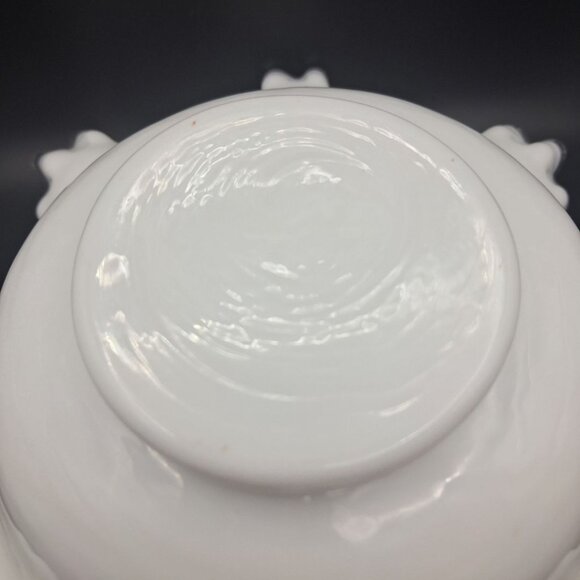 Fenton Silver Crest Ruffle Bowl White Milk Glass Clear Edge 10 Inch Unmarked - Picture 5 of 10